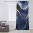 thumbnail image 3 of Marble Navy Blue Semi Sheer Curtains Drapes for Living Room, Bedroom, French Doors Window 108 Inches Long, Modern Golden Ombre Retro Fluid Art Rod Pocket Chiffon Curtain Drapery Voile Drape Panel, 3 of 6