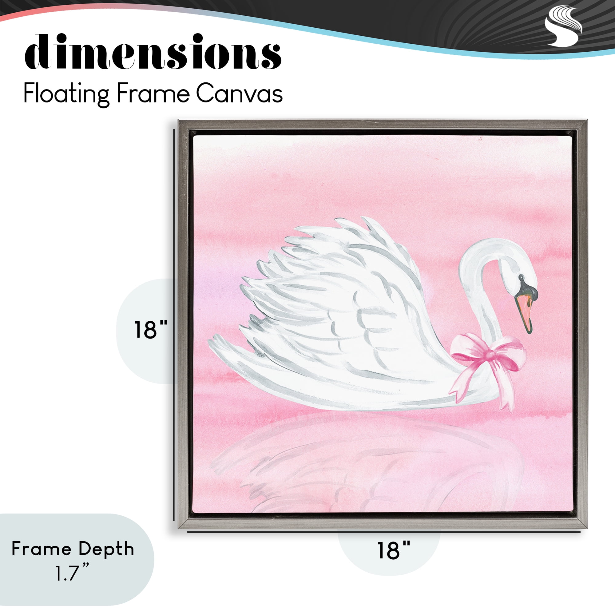 Stupell Industries Pink Bow Swan Gray Framed Floater Canvas Wall Art, design by Corinne Haig
