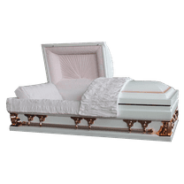 Casket Emporium Gemini Series Primrose (White with pink shading) Casket, Oversized various sizes 18 guage non-sealed steel, half-Couch Casket