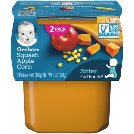 Gerber 2nd Foods Baby Food, Squash Apple Corn, 4 oz Tubs (16 Pack)
