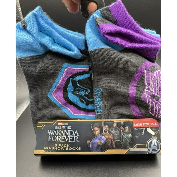 Marvel Black Panther Wakanda Forever 6 Pack Kids Sock Shoe Sz 10-4