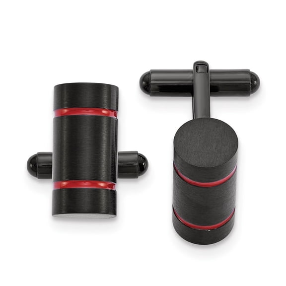 Chisel  Stainless Steel Brushed and Polished Black IP-plated with Red Enamel Cuff Links