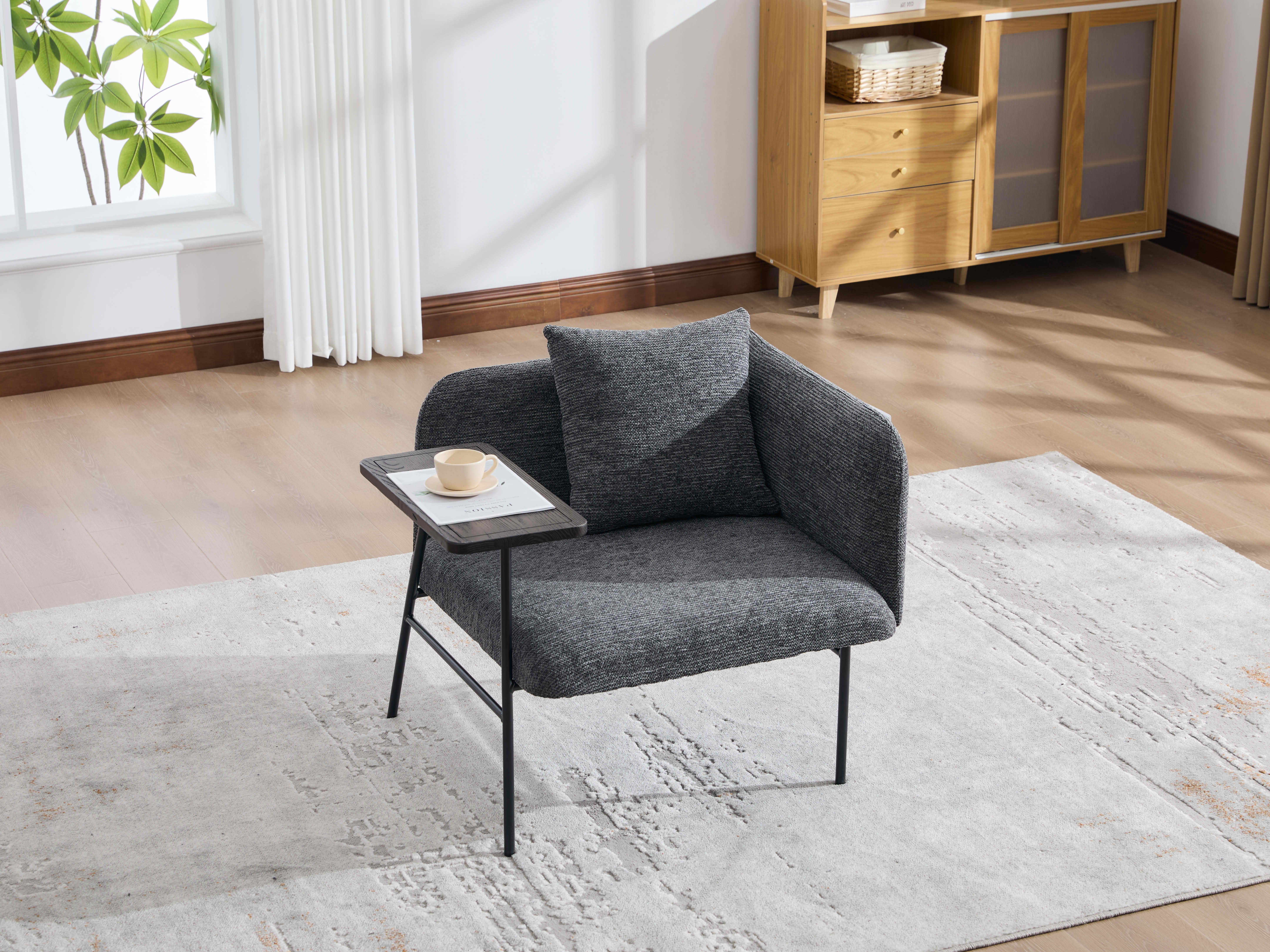 MAYEERTY Leisure Lounge Chair with Side Table & Back Pillow, Armchair, Dark Gray, Living Room Bedroom