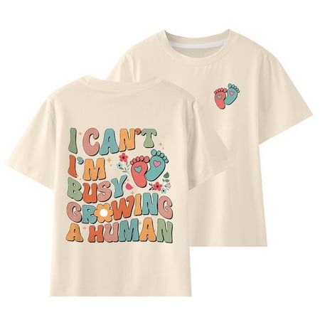 

Virmaxy Toddler Baby Boys Girls Basic T-Shirt I Can t I m Busy Growing A Human Letter Printed Short Sleeve Tee Kids Spring Summer Solid Color Cotton T-shirt Top Beige-A 7Y