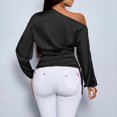 thumbnail image 4 of Harpily Shirts for Women Lantern Long Sleeve One Shoulder Side Drawstring Ruched Blouses for Women Fitted Evening Club Night Out Outfits, 4 of 4