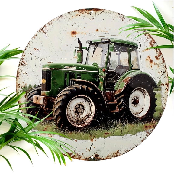 HELLOYOUNG Vintage Metal Wall Art 8x8 Inch Aluminum Tractor Painting for Cafe, Kitchen, Bar, Farmhouse Decor, Rustic Wall Decor Gift