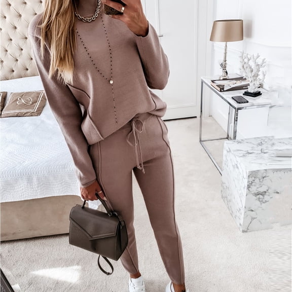 Women's Outfit Sets Plus Size for Winter High Neck Long Sleeve Sweatshirt Pocket Pants Casual Two Piece