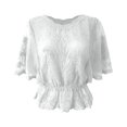 thumbnail image 4 of DHFJKG Boho Tops For Women Summer Lace Shirt Loose Fit Elastic Waist Top 3/4 Sleeve Loose Fit Bohemian Beach Cover Up T Shirts, 4 of 4