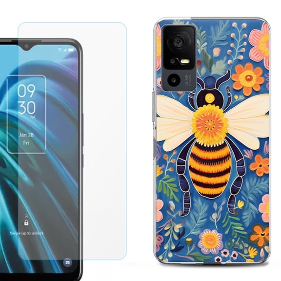 OneToughShield ® for TCL 40 XE 5G Shockproof Fashion Phone Case, with Tempered Glass Screen Protector - Bee Flower