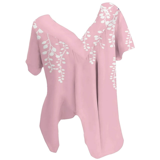 Blusas de Manga Corta para las Mujeres con Cuello en V Impreso Suéter Casual Top, Blusas para las Mujeres Casual