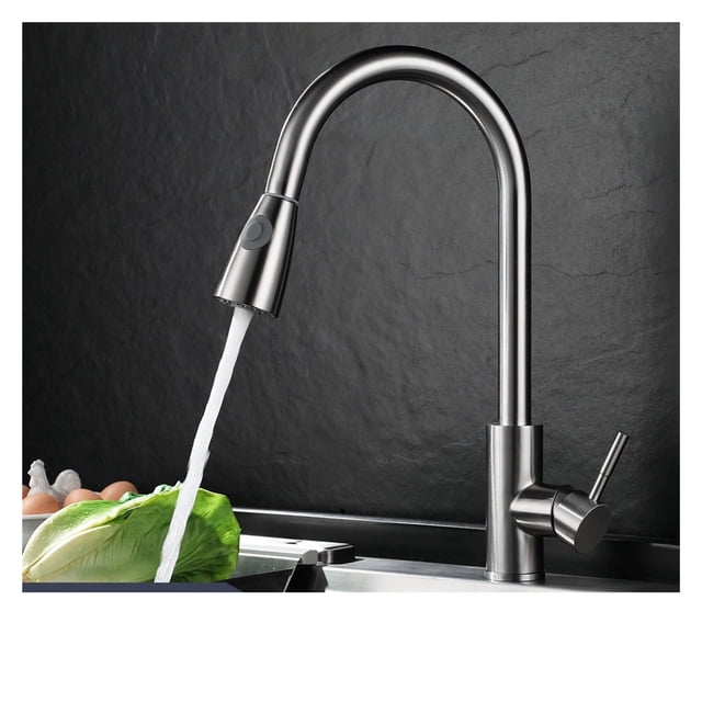Kitchen Faucets Silver Single Handle Pull Out Kitchen Tap Single Hole Handle Swivel 360 Degree Water Mixer Tap Mixer Tap ,Effortless Installation