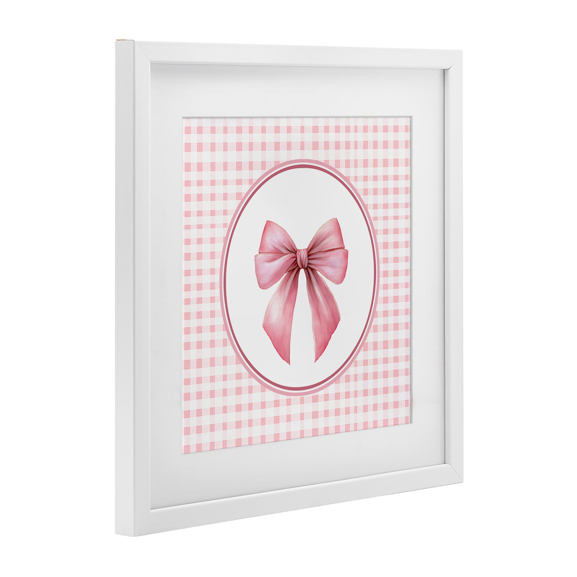 Stupell Industries Pink Bow with Circular Gingham White Framed Print Under Glass, design by Christine Simpson Art