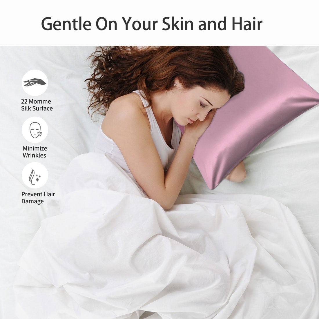 PiccoCasa Silk Pillowcases for Hair and Skin with Zipper Closure Queen Mauve