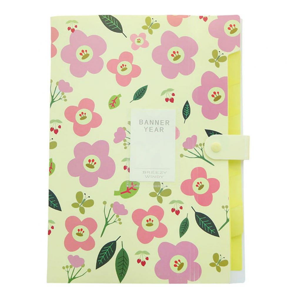 Skydue Floral Printed Expanding File Folder with 8 Pockets Accordion Document File Organizer A4 Letter Size File Jackets Pink 