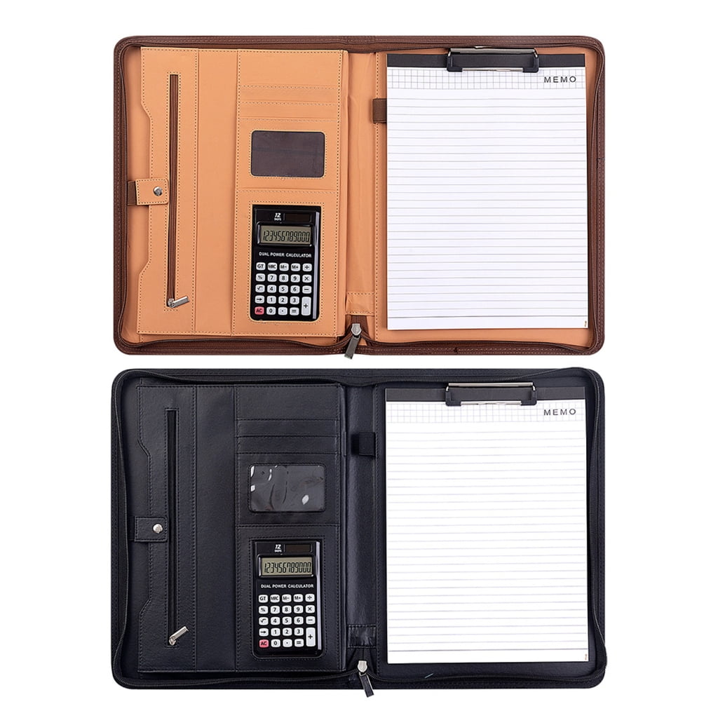 Leather Conference Folder Document Organiser Clipboard with Calculator Notepads