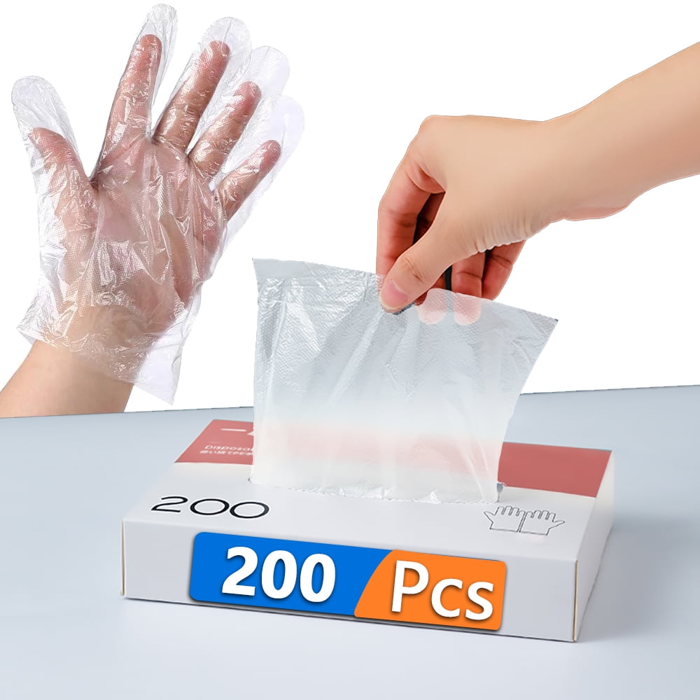 200pcs/Box Plastic Disposable Gloves, House Clean Décor Gloves,Food Prep Kitchen Gloves, Clear Transparent , Food Safe ,Powder Free,Clean Hygien Barbecue Catering Hair coloringing ,One Size Fits Most