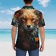 thumbnail image 4 of Balery Floral Fox Camisas hawaianas de manga corta para hombre, camisas playeras de corte holgado, camisas de vacaciones con botones,XX-Large, 4 of 7