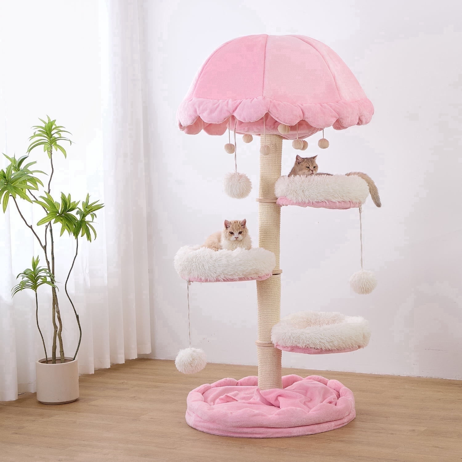 Cat Tree for Indoor Cats, 3-Tier Multi-Level Cat Tower with Sisal Scratching Posts, Cozy Cat Condo, Soft Perch & Hanging Toy, Small Cat Furniture Activity Center for Kittens, Cats & Pets