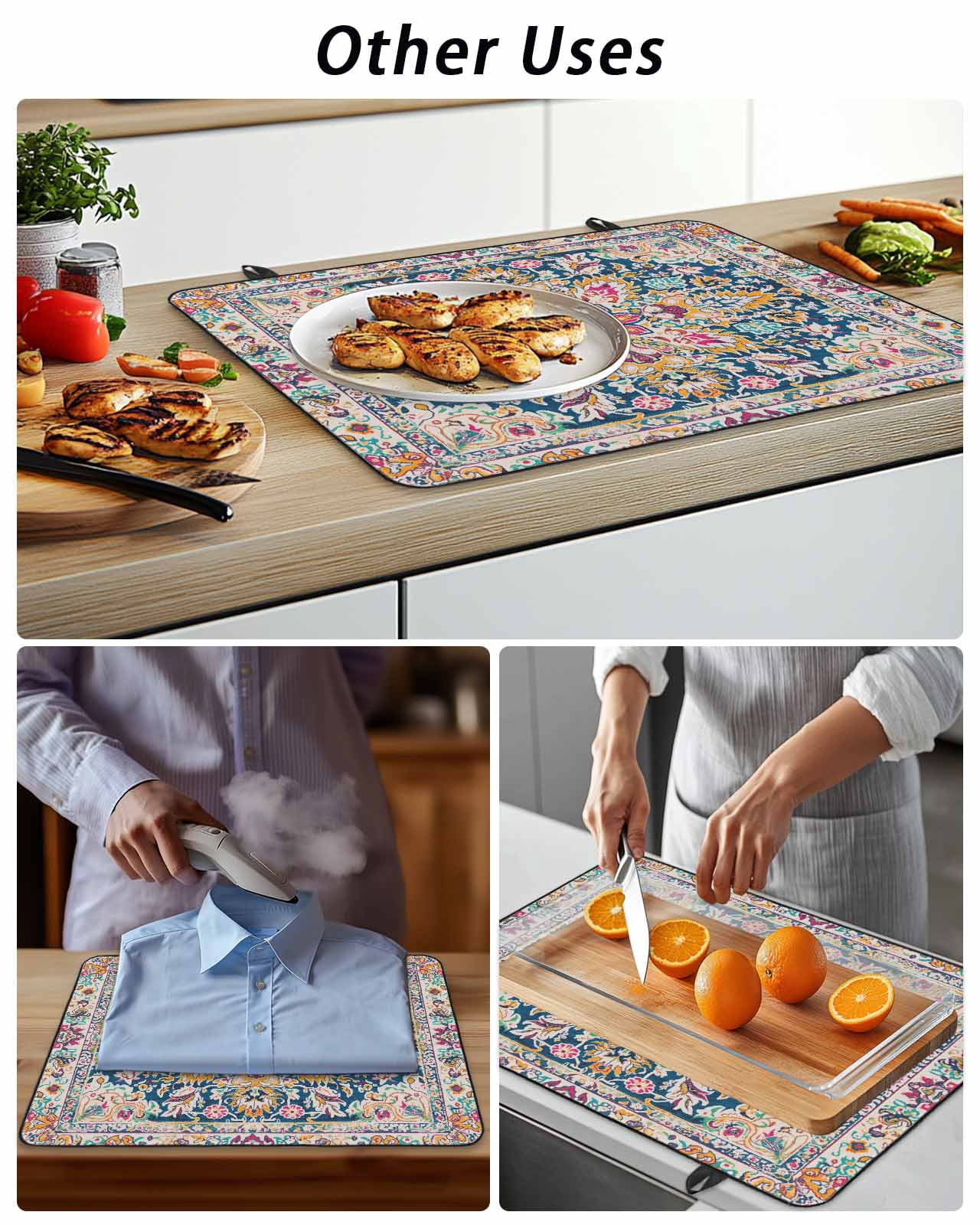 Stove Top Covers for Electric Stove, Colorful Boho Glass Stovetop Cover Protector, Ethnic Vintage Mexican Flowers Southwestern Induction Cooktop Protector Oven Mat for Kitchen Countertop 24"x21"