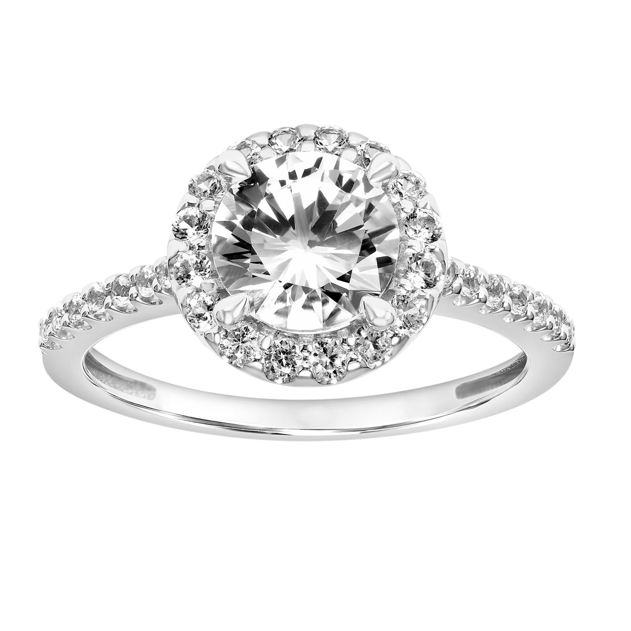2-1/5 Carat T.G.W. Created White Sapphire Halo Engagment Ring in Sterling Silver