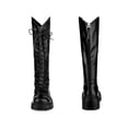 thumbnail image 4 of BLISSFUL STEP LPlatform Lace Up Block Heel Knee High Combat Boots for Women Black (Size 6), 4 of 7