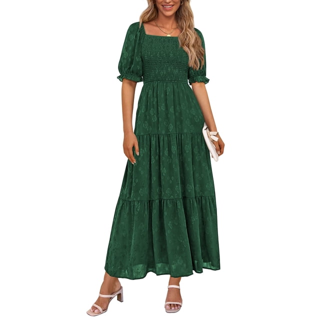 Vestido midi PRETTYGARDEN para mujer, verano 2025, floral, verde oscuro