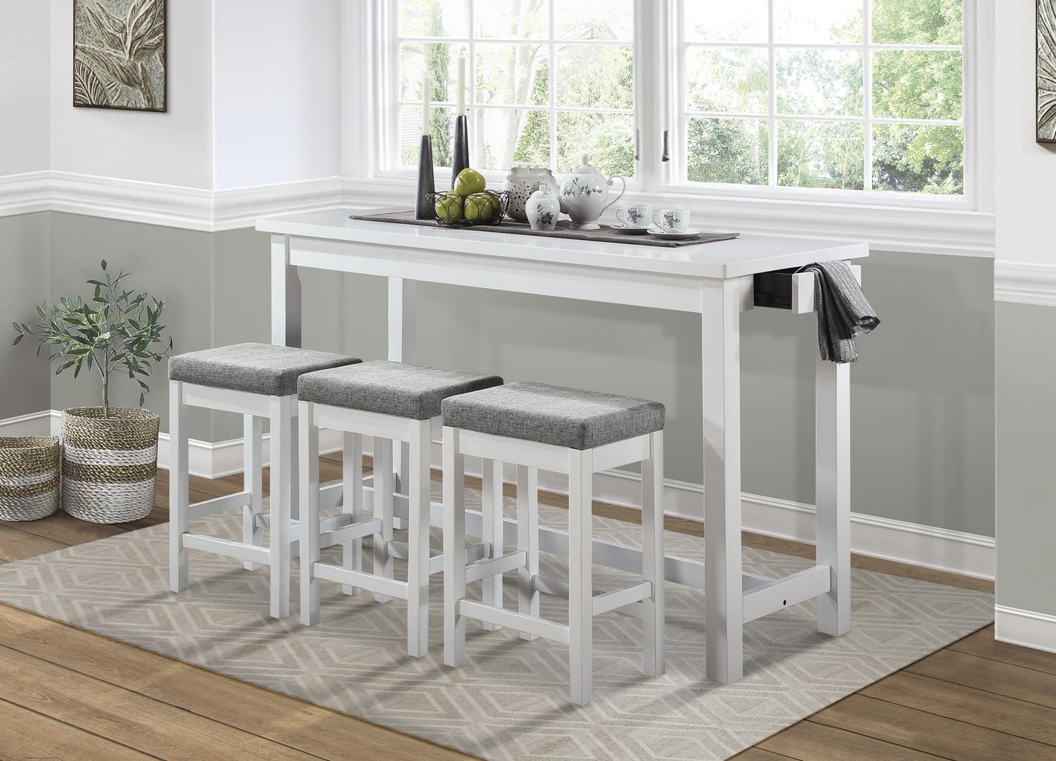 Topline Home Furnishings Counter-height White 4pc Dine Pack