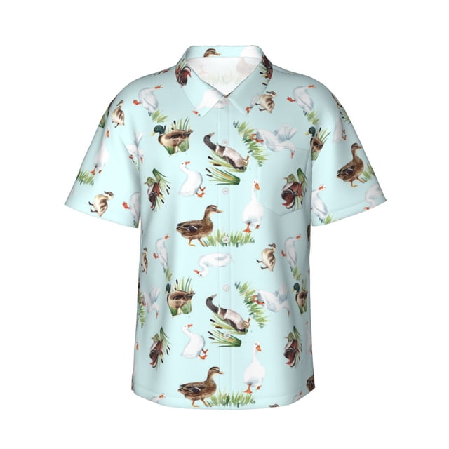 Fotbe Duck Animals Farm Camisa Hawaiana para Hombre Unisex – Camisa Casual de Verano con Botones de Manga Corta de Algodón y Lino,Large