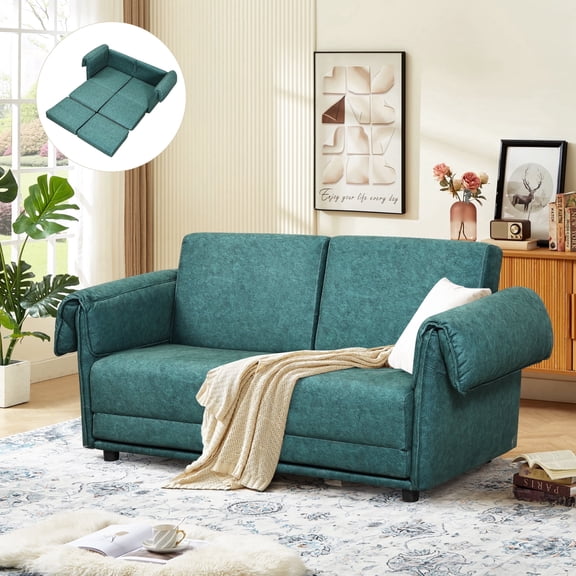 65"Convertible Pull Out Sofa Bed,2-In-1 Convertible Sleeper Couch,Multi-Functional Loveset Small Couch For Living Room, Bedroom, Small Spaces(Green)