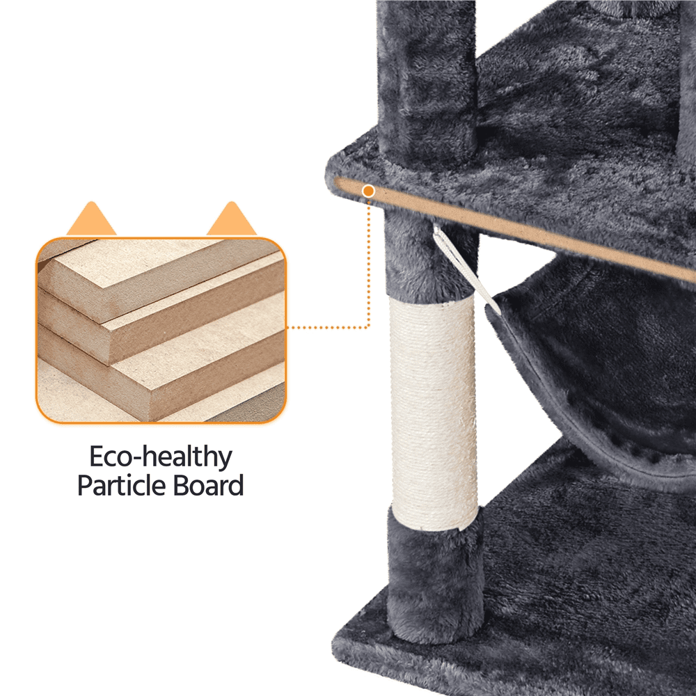 Alden Design 67" H Multi-Level Cat Tree Tower with 2 Cat Condos & Hammock Basket, Dark Gray