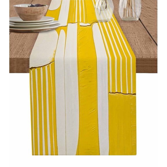 Abstract Yellow Table Runner 72 Inches, Modern Artwork Stripe Bed Runner Dresser Scarves Tabletop for Indoor Outdoor Parties/Ceremony/Banquet, 13" x 72"