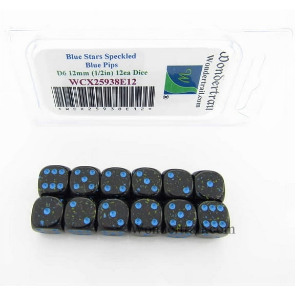 Blue Stars Speckled Dice with Blue Pips D6 12mm (1/2in) Pack of 12 Wondertrail