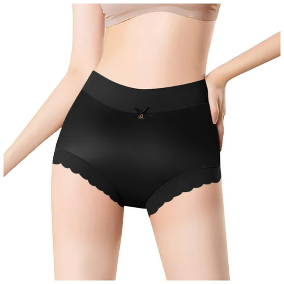 Womens Panties - Women's Satin Ice Silk Seamless High Waisted Plus Size Briefs, Panties for Women,Color: Black Size: XL