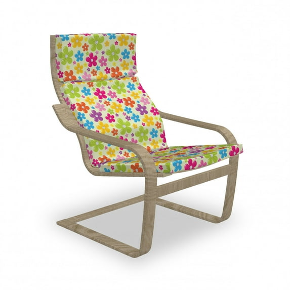 Colorful Armchair Pad and Slipcover, Sixties Inspired Colorful Flowers Hippie Motifs Flourishing Nature Illustration, 1 Piece Soft Cushion Replacement with Removable Cover, Multicolor, by Ambesonne