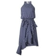 thumbnail image 6 of JGGSPWM Round Neck Sleeveless Polka Dot Midi Dress High Waist Asymmetric Hem Ruffle Details Dresses Blue S, 6 of 9