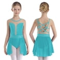 thumbnail image 1 of Sxiwei Gymnastics Leotard for Girls Shiny Rhinestone Mesh Patchwork Ballet Dance Dress Performance Blue Green 8, 1 of 5