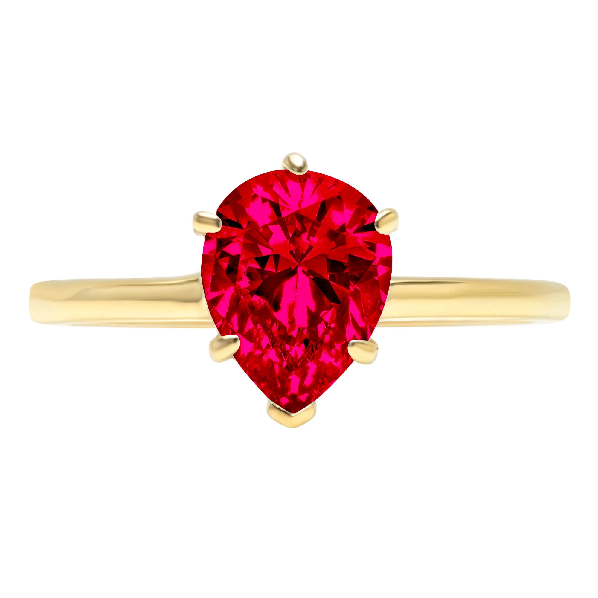 FB Jewels 14k Yellow Gold Genuine Birthstone Solitaire Pear Gemstone And Diamond Wedding Engagement Statement Ring