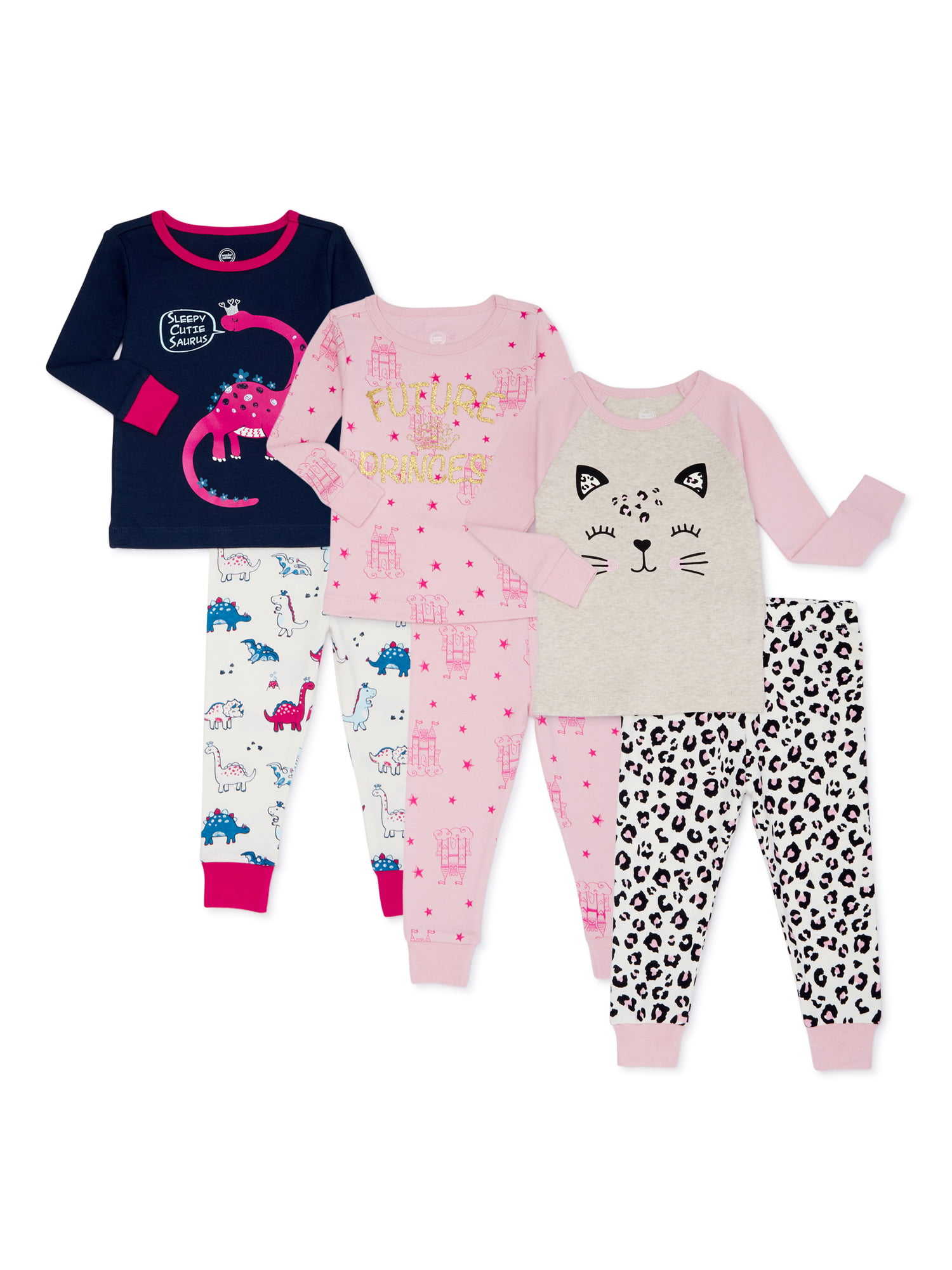 Girls 6-Piece Snug-Fit Cotton Pajama Set Sleepwear