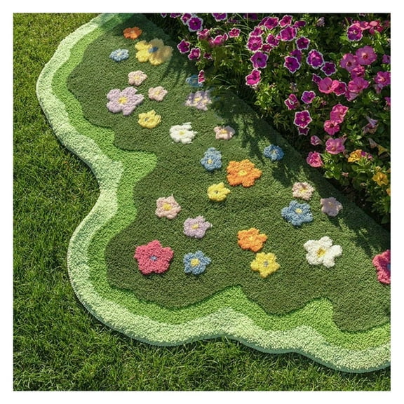 Green Moss Bathroom Rug - Long Rectangular Bath Mat - Boho Leaf Design - Shaggy Non-Slip Absorbent Shower Rug - Decor for Bathroom, 24x47 Inch