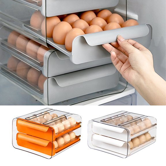 SPRING PARK Egg Holder for Refrigerator 32 Grid,Drawer Type Egg Storage Box Plastic Egg Fresh Storage Container Egg Organizer Case for Fridge