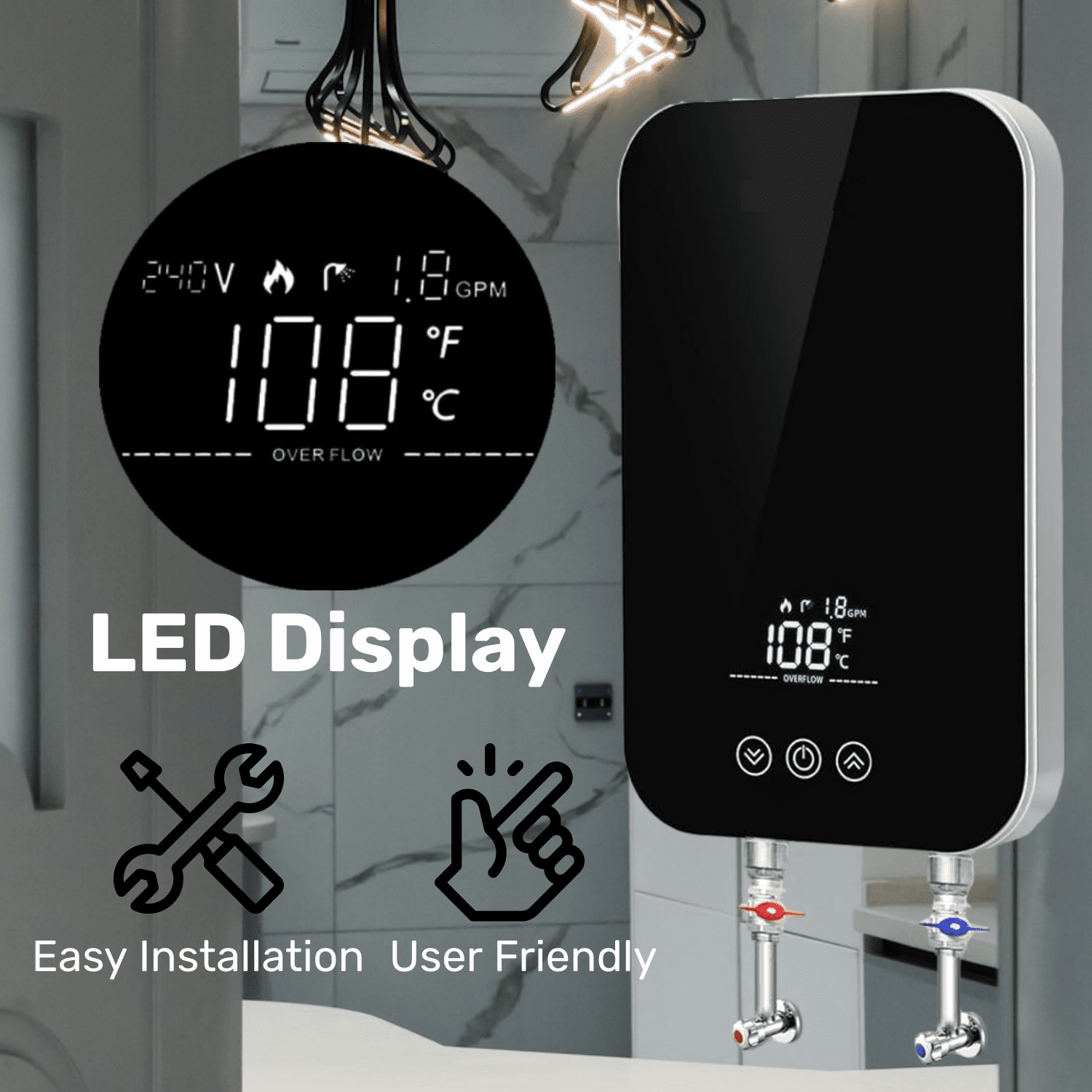 Upgrade 13kW Tankless Electric Water Heater, 240V Instant Hot Water, Whole House, Energy Efficient