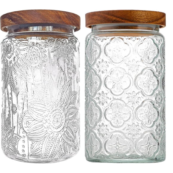 CEJGXOZ Tarro de cristal vintage, 2 Envases de vidrio de 34oz con tapa hermética, Recipientes de cocina, Tarro de cristal para mostrador de cocina, despensa, café en grano, az&am
