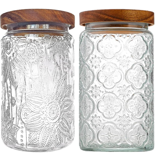 CEJGXOZ Tarro de cristal vintage, 2 Envases de vidrio de 34oz con tapa hermética, Recipientes de cocina, Tarro de cristal para mostrador de cocina, despensa, café en grano, az&am