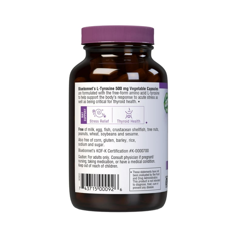l carnitine vs l tyrosine Bluebonnet Nutrition L-Tyrosine 500mg Vitamin Capsules, 100 Count