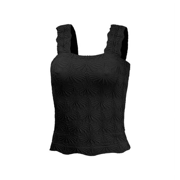 Women'S Square Neck Wide Strap Crop Tank Tops Flower Going Out Slim Fit Lettuce Trim Black S