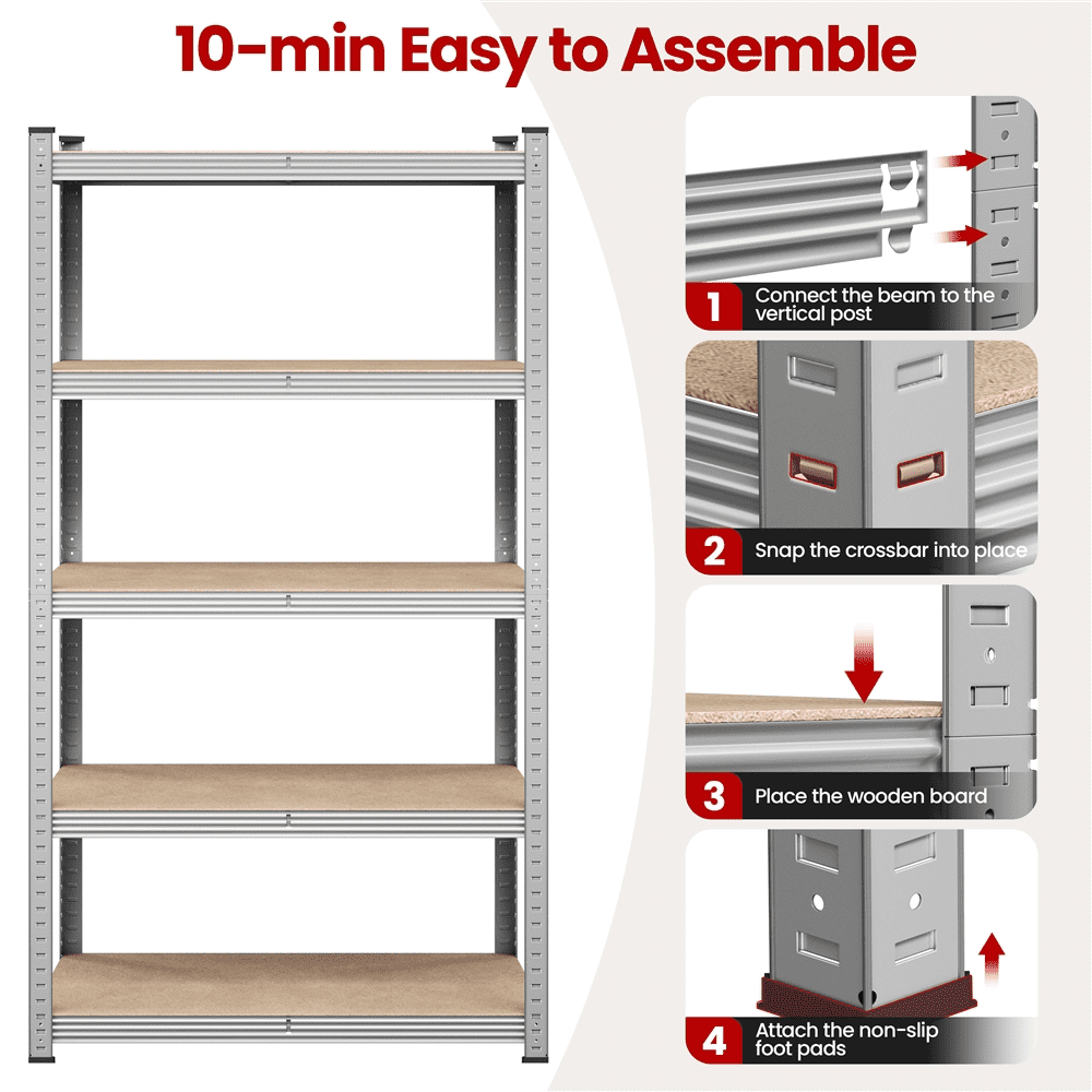 Fullfurnique 71″ Height Metal Storage Rack with Adjustable Shelves, Silver