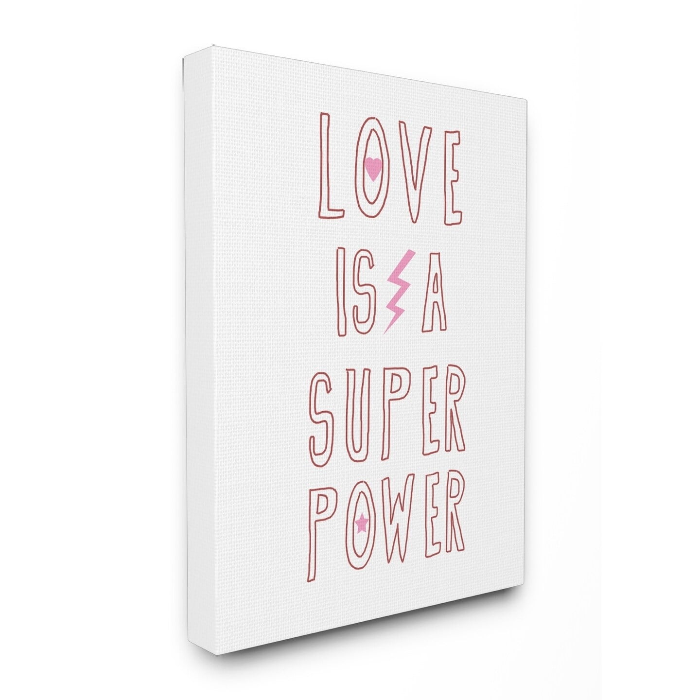 Stupell Love Is a Superpower Pink Lightning Star Heart Stretched Canvas Art 24 x 30