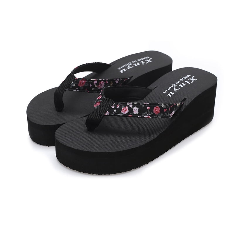 black dress flip flops for Women Platform Wedge Thong Sandals Slip on Slides Shoes Lightweight Summer Heels Slippers Black Size 7.5 Help Alleviate Common Foot SD-10.16.25 Celestial Multi-Wrap Lace Maxi Color:Black Linen