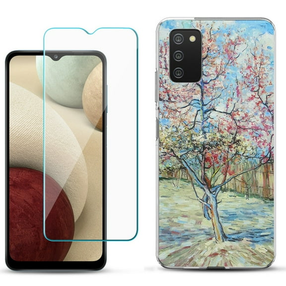 Slim-Fit TPU Phone Case Compatible with Samsung Galaxy A02s, with Tempered Glass Screen Protector, by OneToughShield ® - Blossom Tree