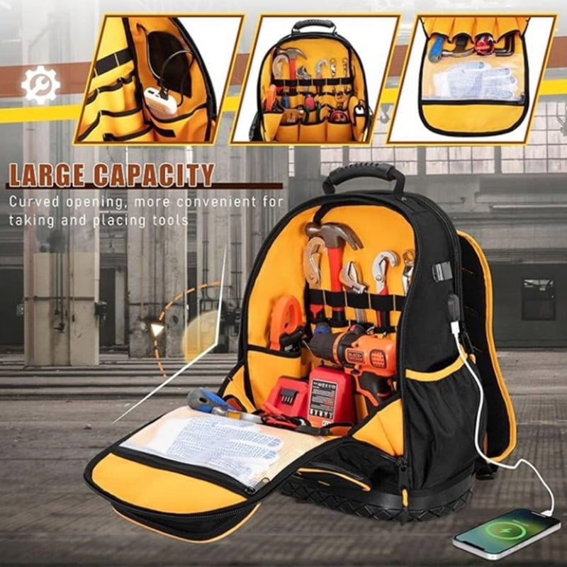 Waterproof Tool Backpack Multiple Pockets Wear Resistant Oxfords Fabric Tool Bag For Professional Technicians